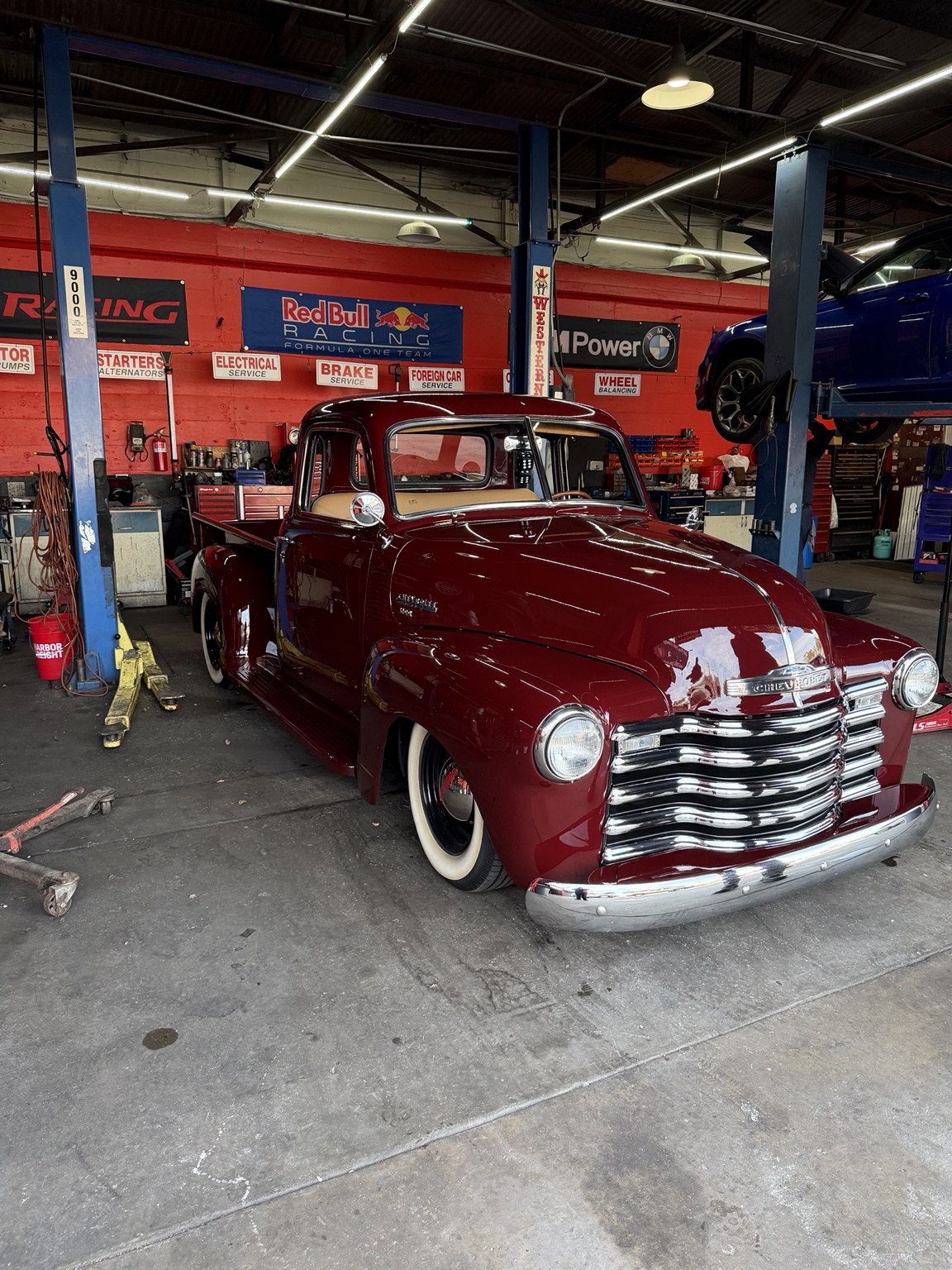 Classic truck inside the shop